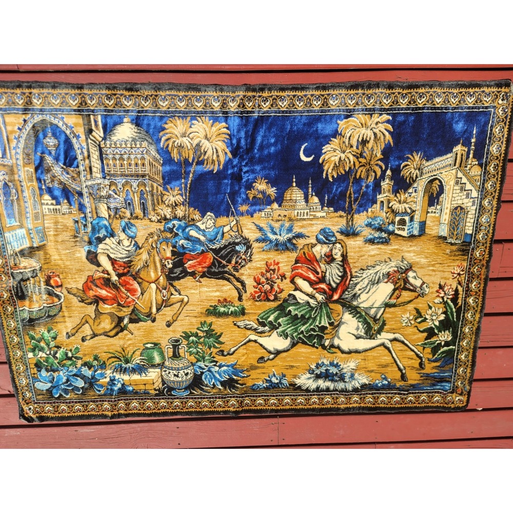 Vintage Italian tapestry wall rug Large Bold Colors made 1965 Italy